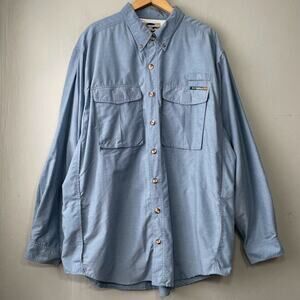 ExOfficio Mens Size XL Button Up Blue Vented Nylon Hiking Shirt Gorpcore Camp